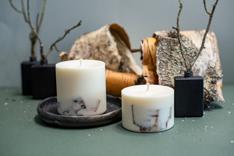 Bougie artisanale en cire de soja parfum bouleau, vue finale