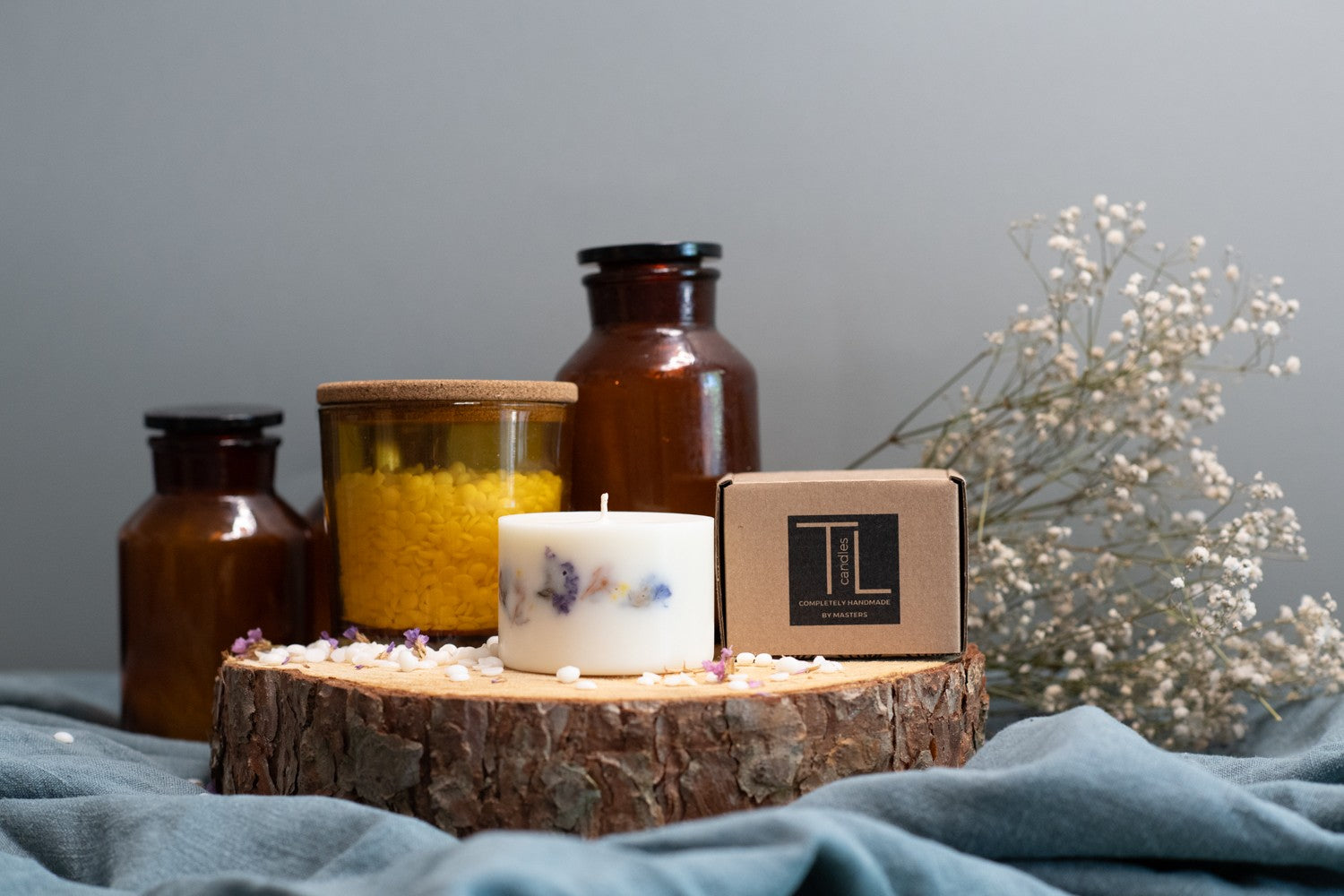 Bougie artisanale en cire de soja sans parfum, vue produit
