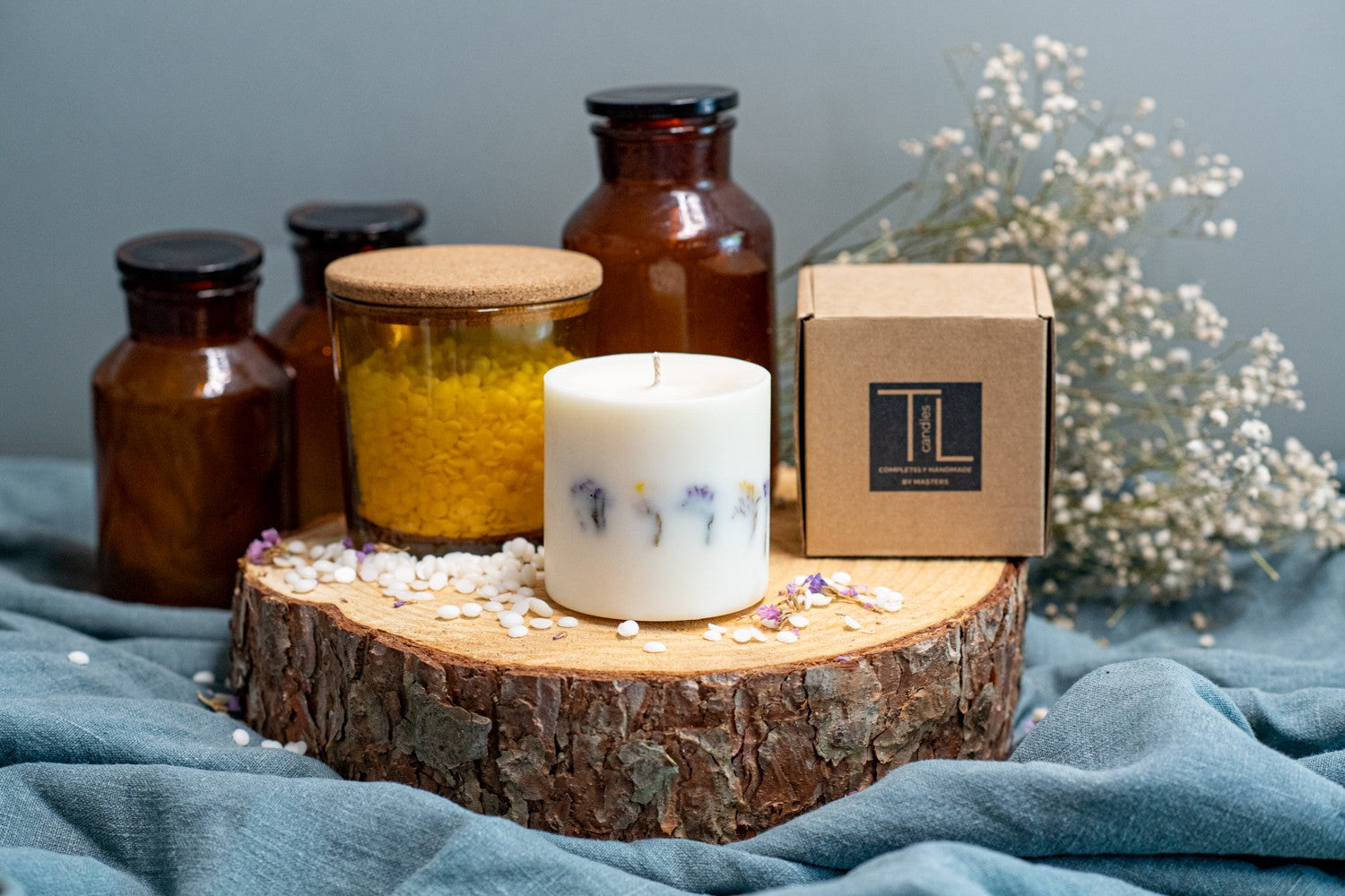 Bougie artisanale en cire de soja sans parfum, vue alternative