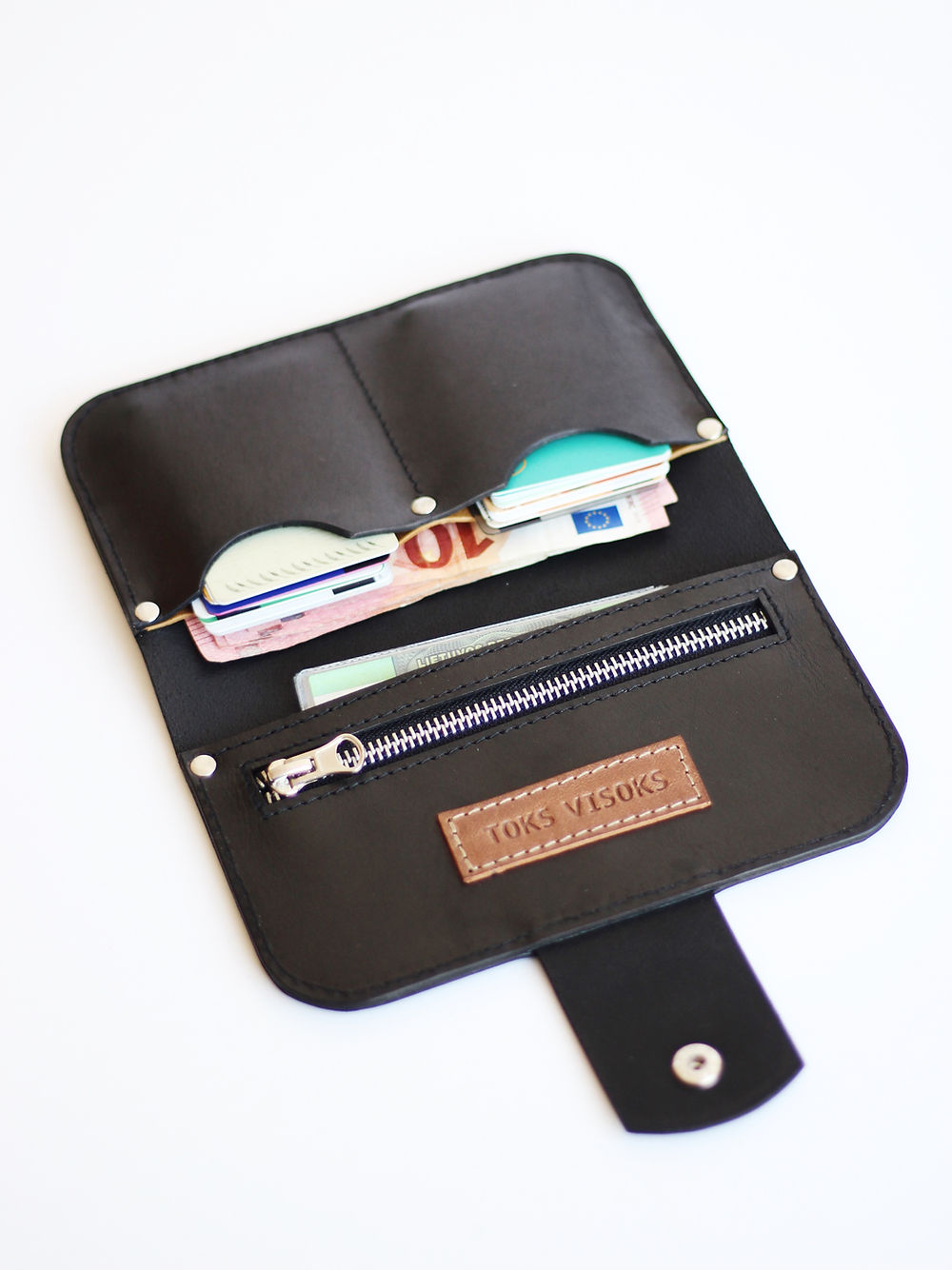 Portefeuille SATURDAY TOKS VISOKS en cuir noir, format compact