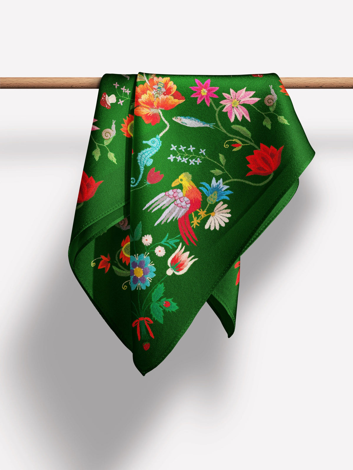Unimoon Silk Scarf 63 × 63 cm – Green Floral