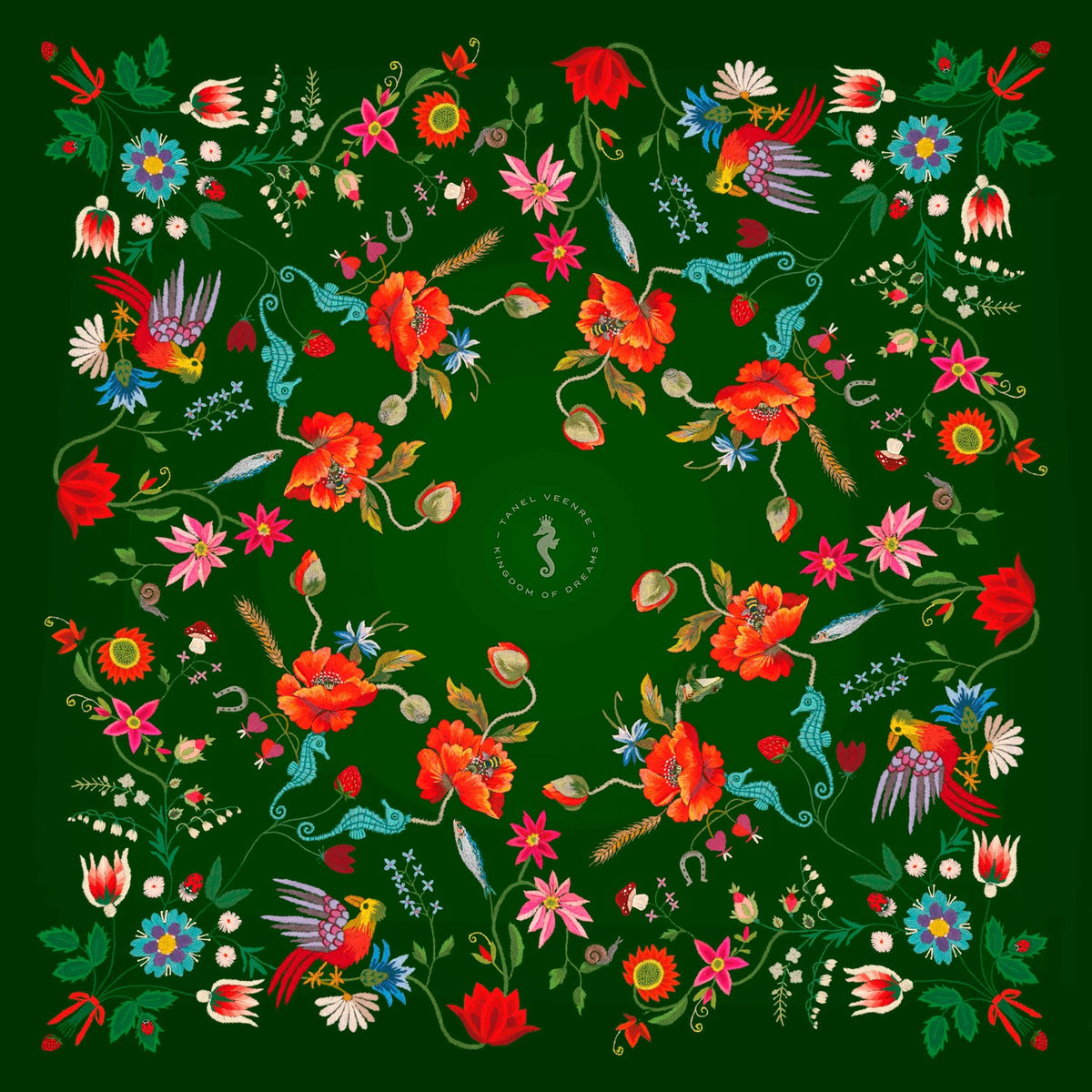 Unimoon Silk Scarf 63 × 63 cm – Green Floral