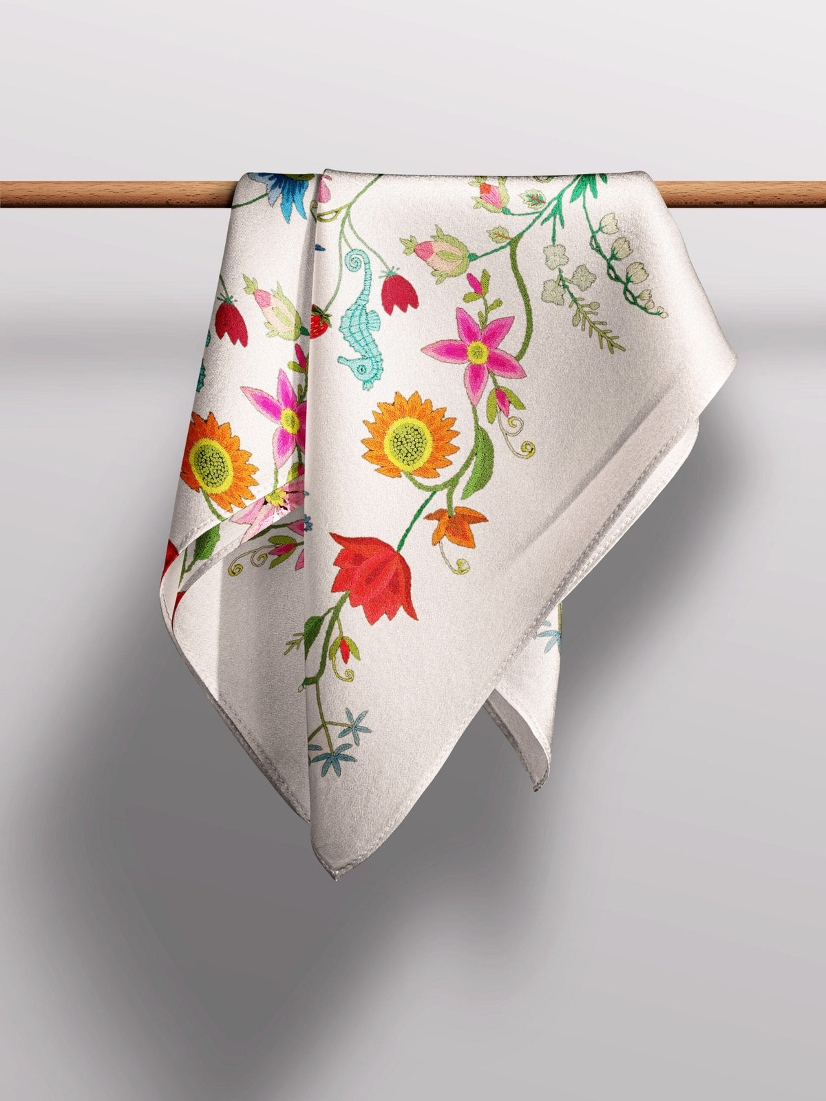 Unimoon Silk Scarf 63 × 63 cm – White Floral
