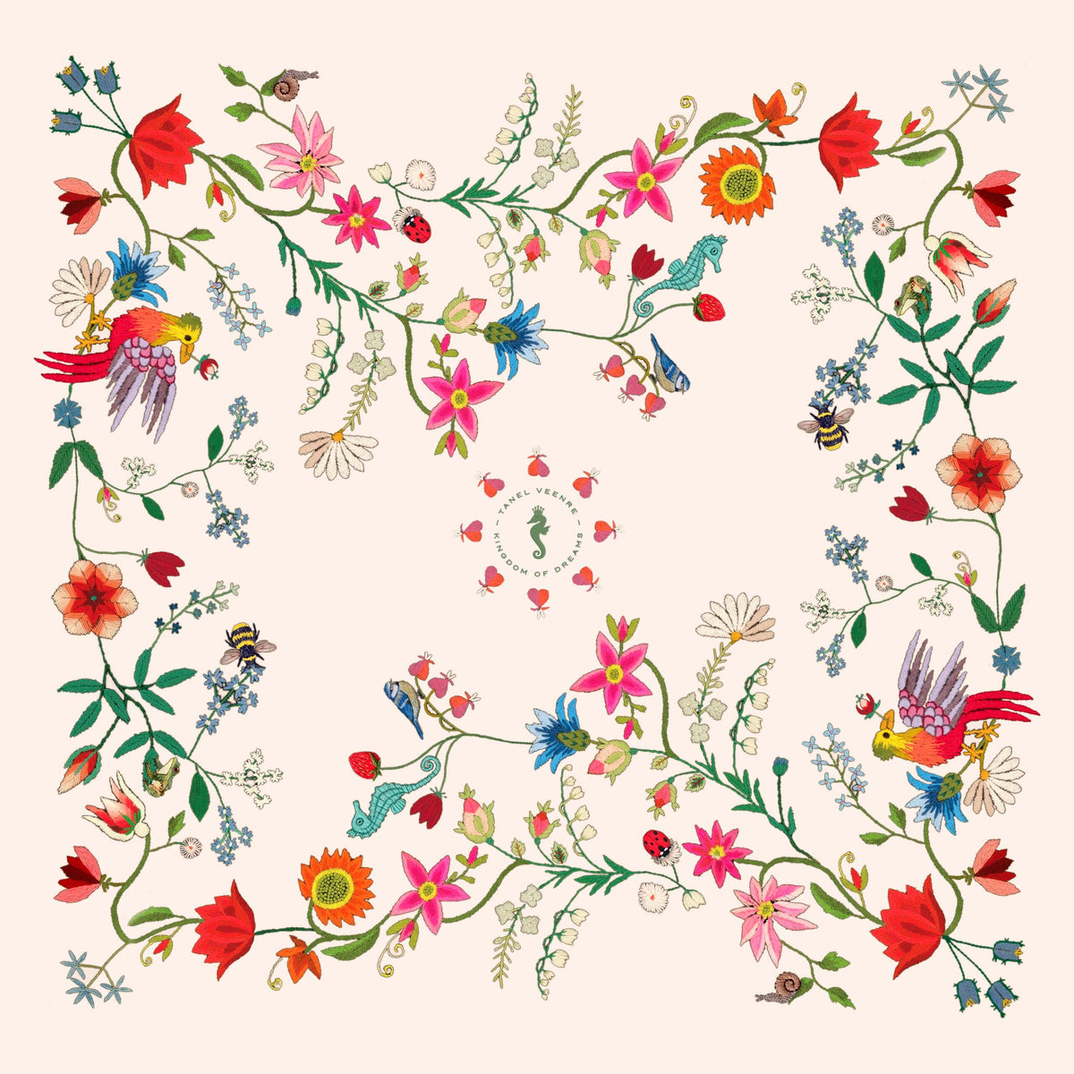 Unimoon Silk Scarf 63 × 63 cm – White Floral