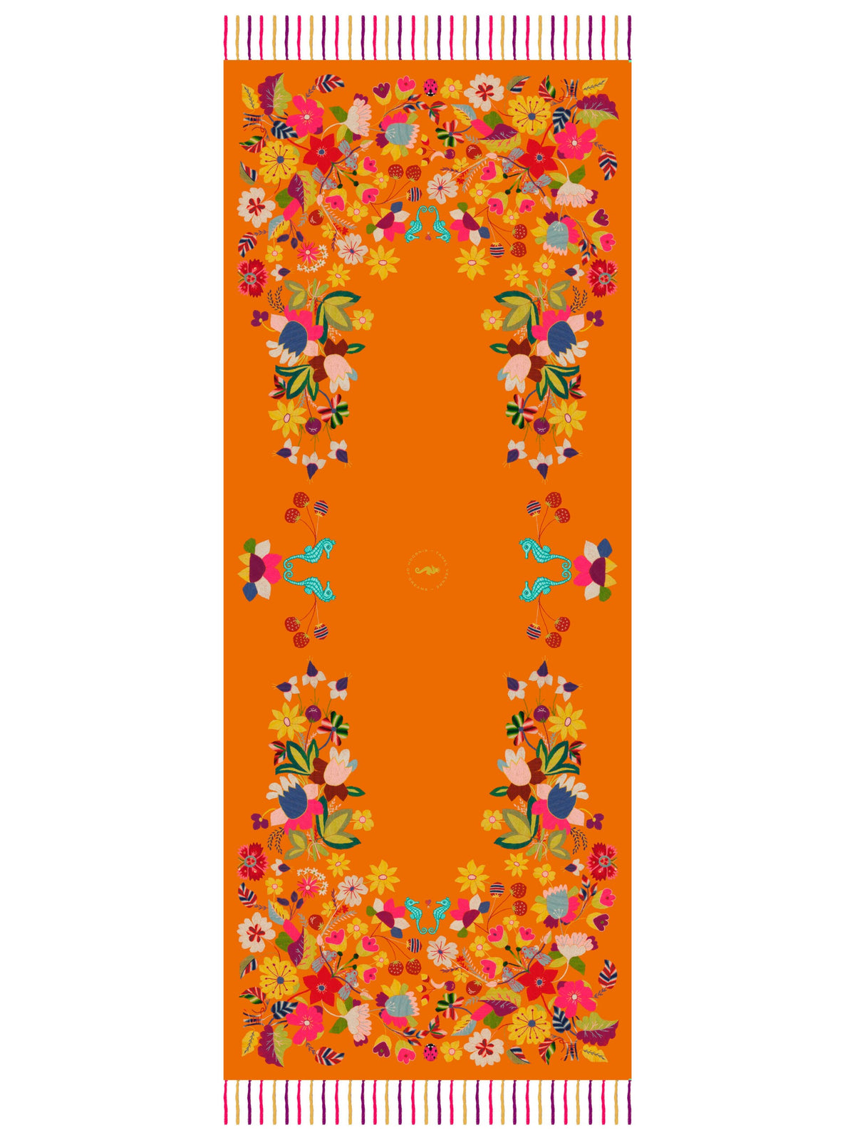 Unimoon Wool–Silk Blend Shawl – Orange Floral