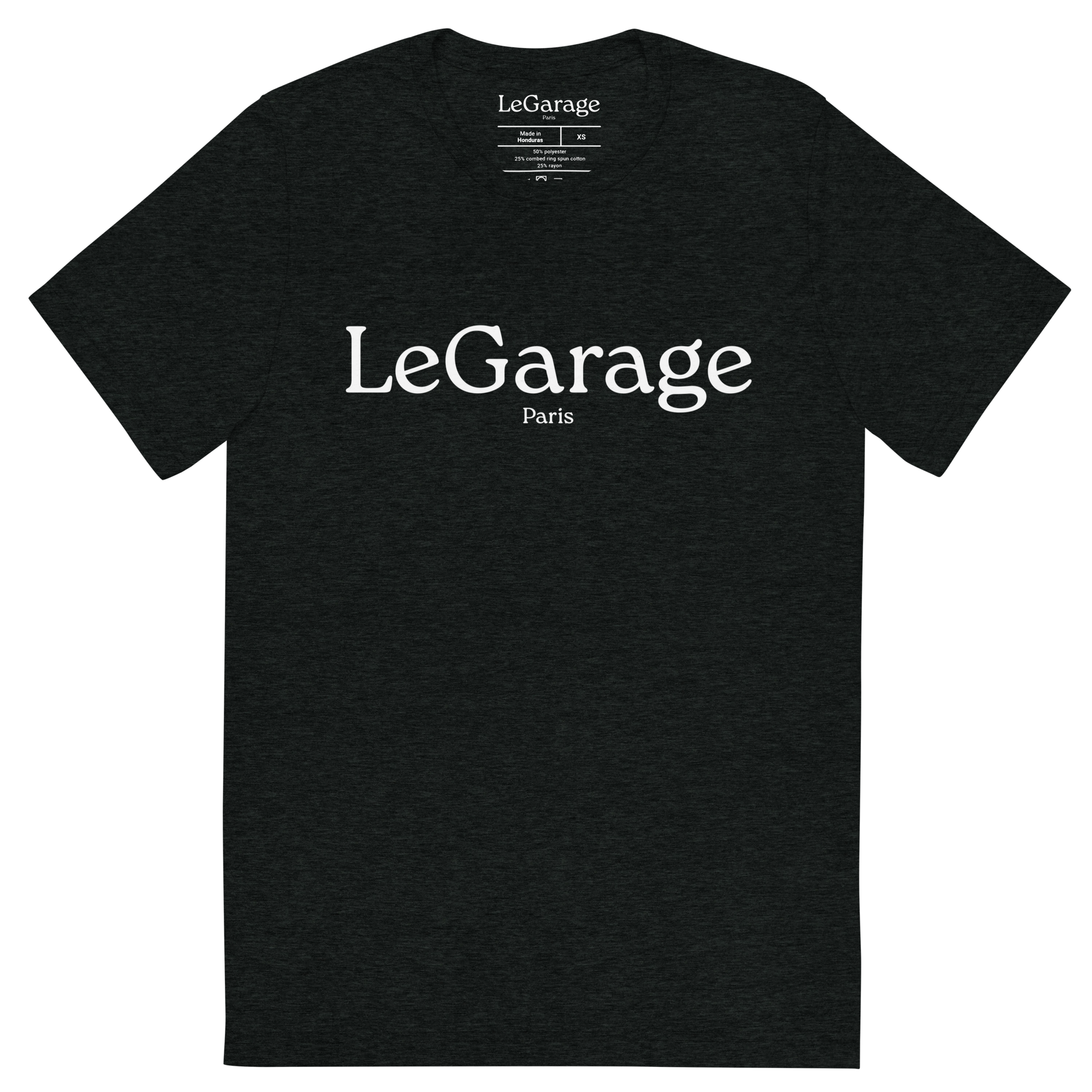 T-shirt unisexe tri-blend gris charcoal, vue de face sur fond studio