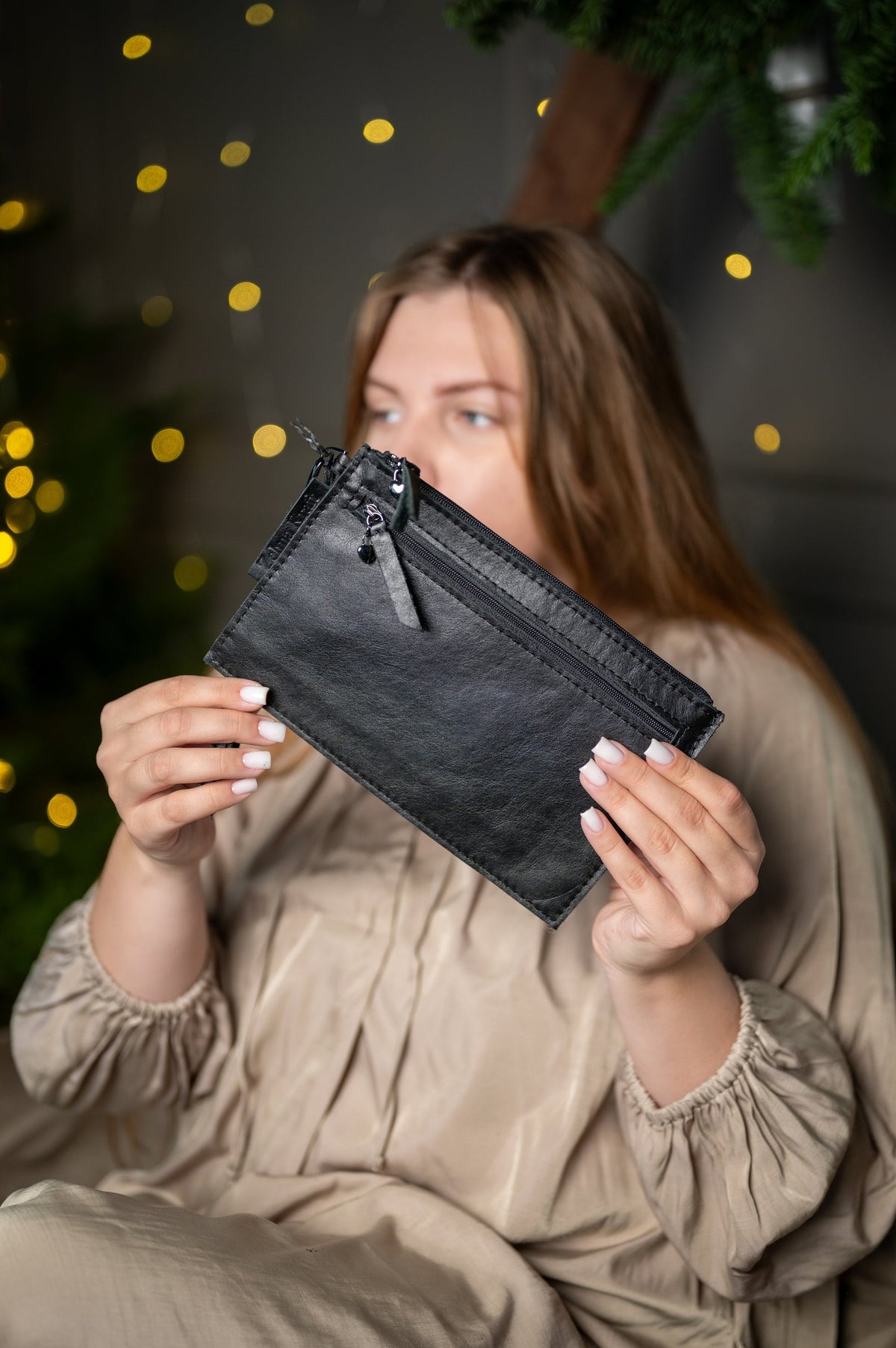 Portefeuille à dragonne en cuir noir, vue 4