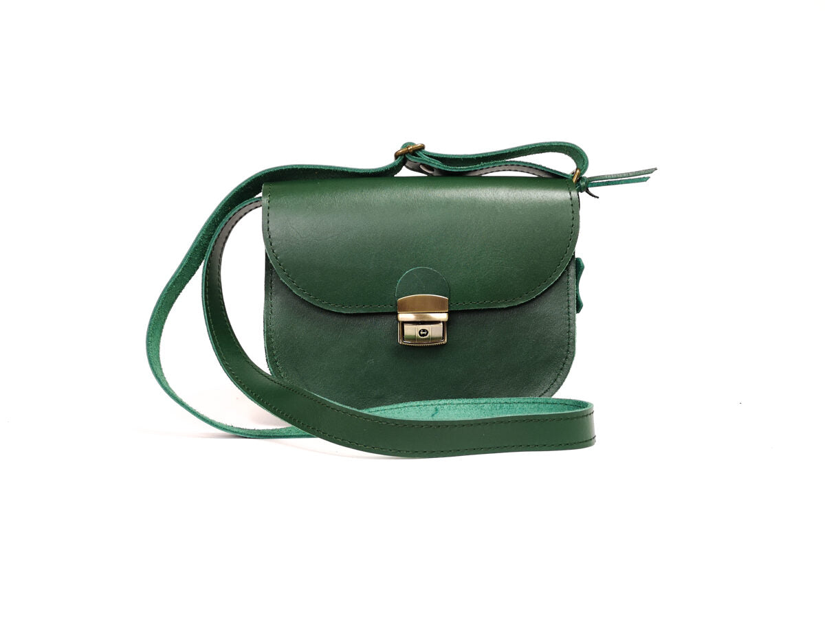 Sac selle taille moyenne en cuir naturel vert, vue alternative