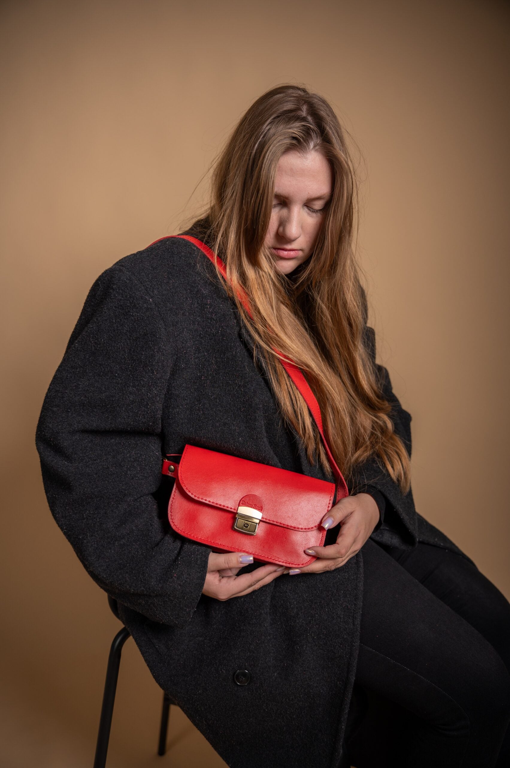 Sac selle mini en cuir naturel rouge, vue finale